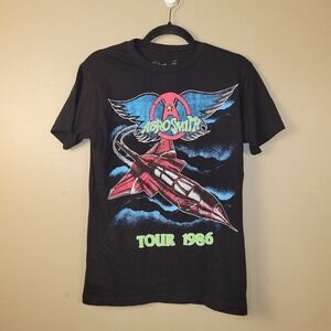 Aerosmith Tour 1986 Graphic T-Shirt Black Small Band Tee Rock Concert Shirt